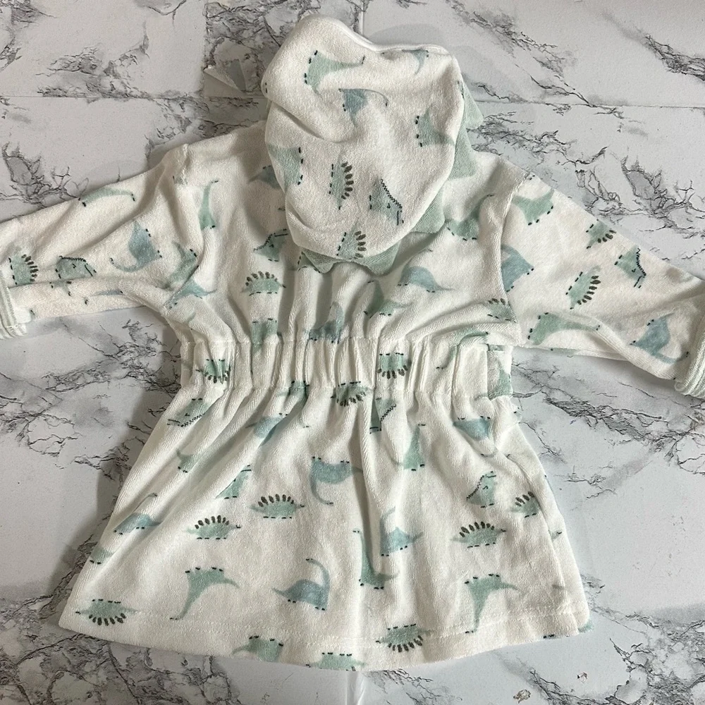 Carter's White and Green Dinosaur Baby Hooded Robe Size 0-9 Months